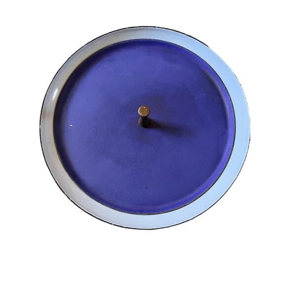 10" MCM Matte Blue Casserole Dish/Cooking Pot with Gold Sputnik Handle - Picture 5 of 9